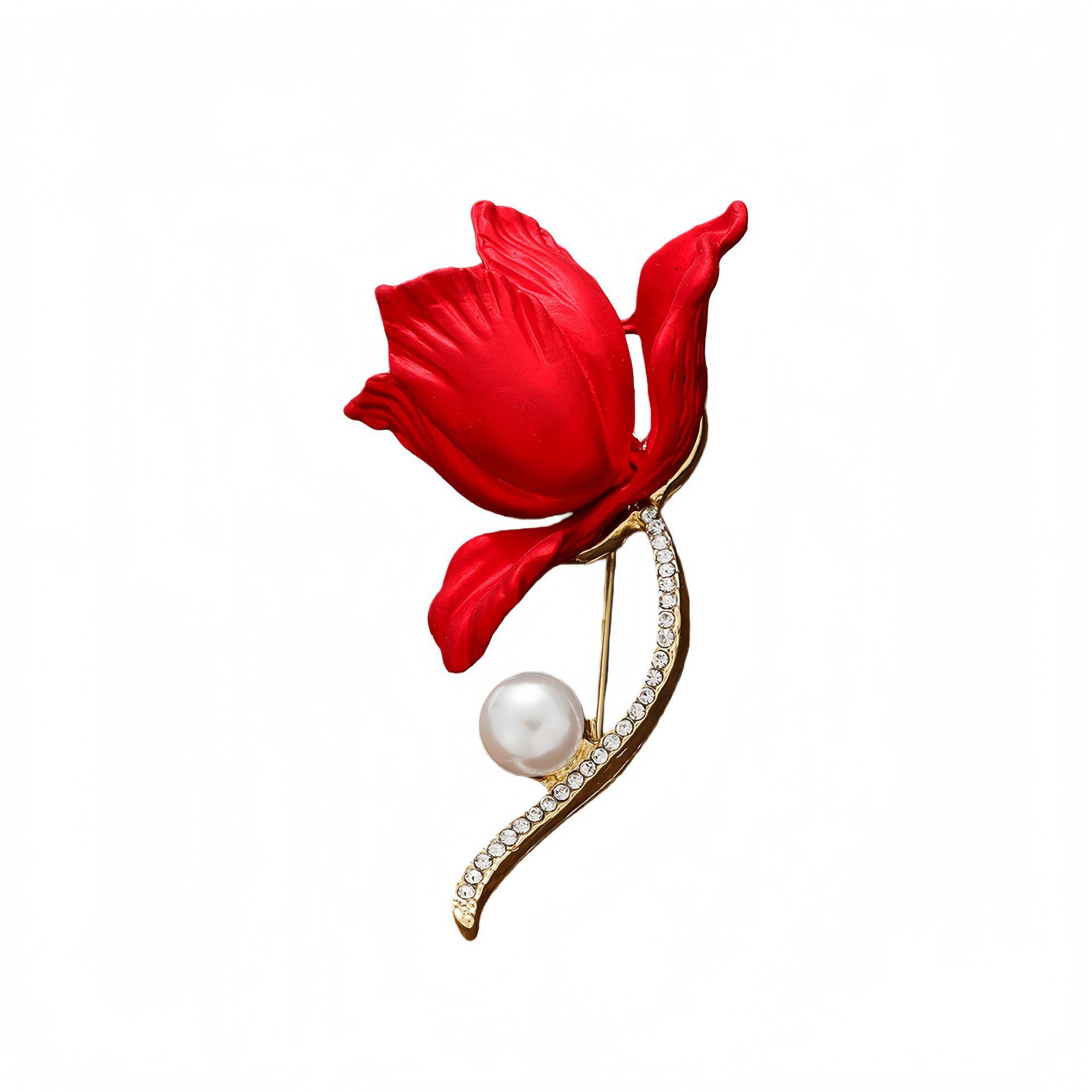 Элегантная Красная Бегония Жемчужная Брошь для Женщин - Нишевая Дизайнерская Булавка для Костюмов