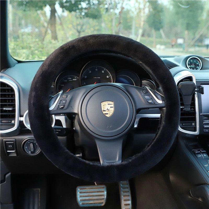 

Winter Short Plush Goddess Style Cute Steering Wheel Cover Pure Black