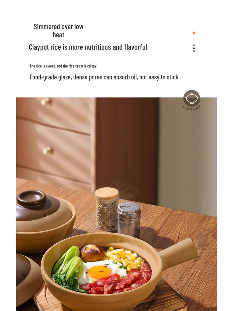 Unglazed, High-temperature, Single-handle Clay Pot for Claypot Rice; Dry-heat Resistant, Perfect for Home or Commercial Use.