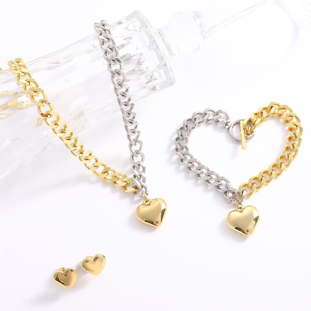 18K Gold-Plated Cuban Chain Necklace, Titanium Steel OT Buckle Bracelet, Light Luxury Fashion Earrings Set