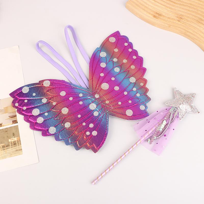 Children Beautiful Butterfly Angel Wings Girls Fairy Magic Wand Flower Fairy Performance Princess Birthday Party Dress Up Props