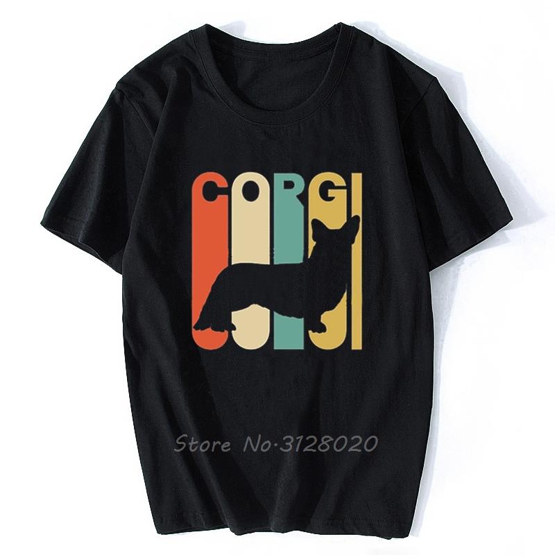 New Fashion man T shirt short sleeve TShirt vintage style Corgi silhouette Men Cotton TShirt Hip Hop Tees Tops Streetwear