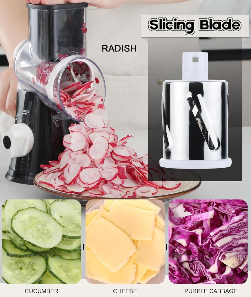 Vegetable Cutter Slicer Manual Kitchen Cheese Chopper Machine With 3 Sharp Drums Multifunctional Garlic Potato Shredder