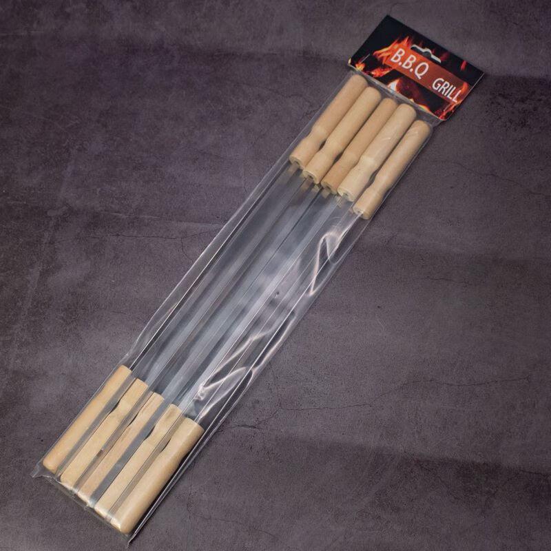 Wooden Handle Stainless Steel & Mixed Wood BBQ Skewer Set