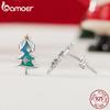 BAMOER 925 Sterling Silver Christmas Tree Stud Earring Lovely Earring For Women Enamel Process Cubic Zirconia Fine Jewelry Gift