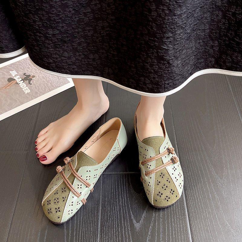2024 Newly Square Toe Women's Flats Designer Cutout Shoes Ladies Wide Fit Soft Leather Moccasins Female Driving Sneakers