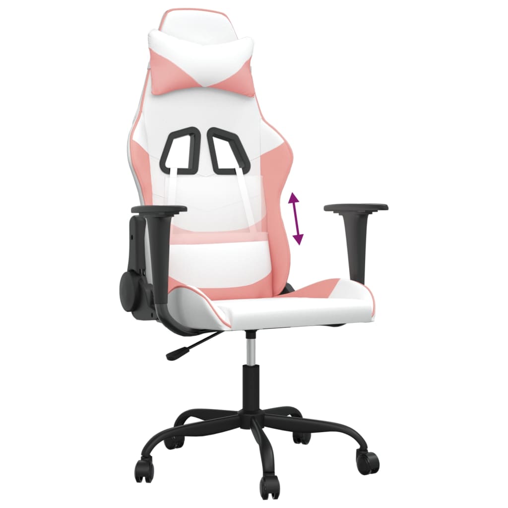 Gaming Chair In White and Pink Artificial Leather