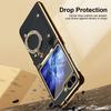 Glitter Diamond Rings Leather Plating Phone Case for Samsung Z Flip 6 5 4 3 Flip6 Flip5 Luxury Shockproof Protective Back Cover