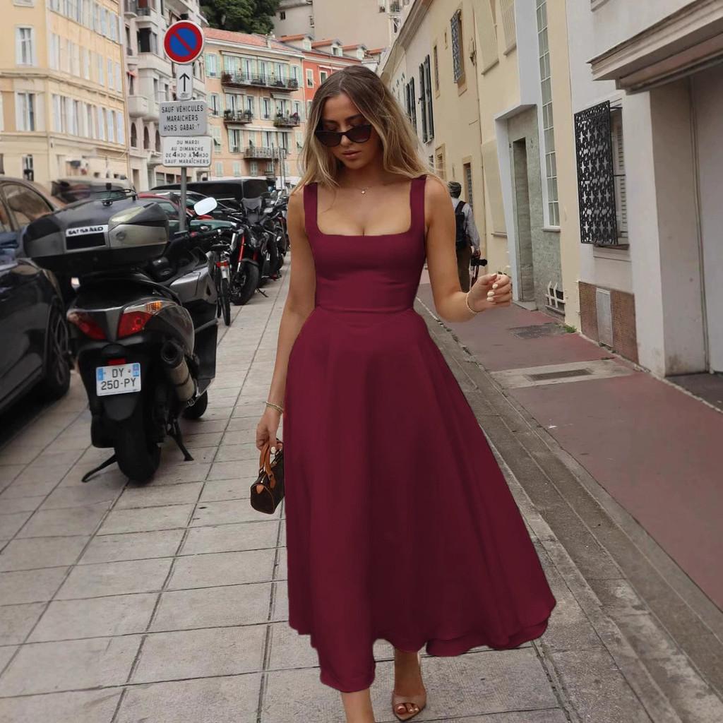 Minimalist Sleeveless High Waist A Line Dress With Backless Design For Summer Casual Wear