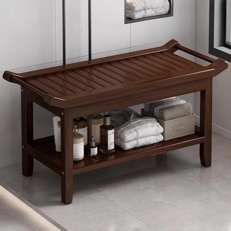 Antypoślizgowy bambusowy stołek prysznicowy, wodoodporna ławka łazienkowa do mycia stóp lub siedzenia w przedpokoju do zmiany butów