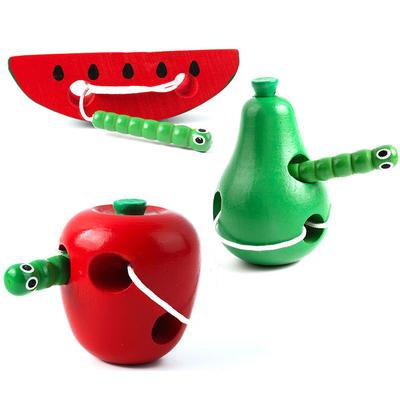 Dětské Montessori 3D dřevěné hračky 1 2 3 roky Rané učení Vzdělávací hračky Meloun Sýr Navlékání Dětské puzzle Hry