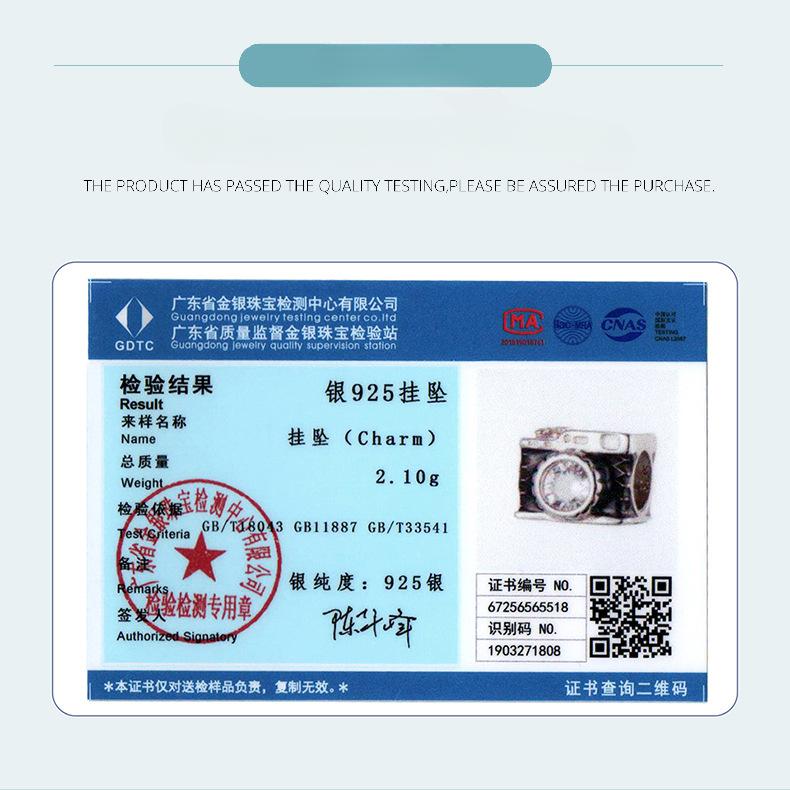 Sparkling Zircon S925 Sterling Silver Camera Beads, Personalized Black Dripping Diy Bracelet Loose Beads