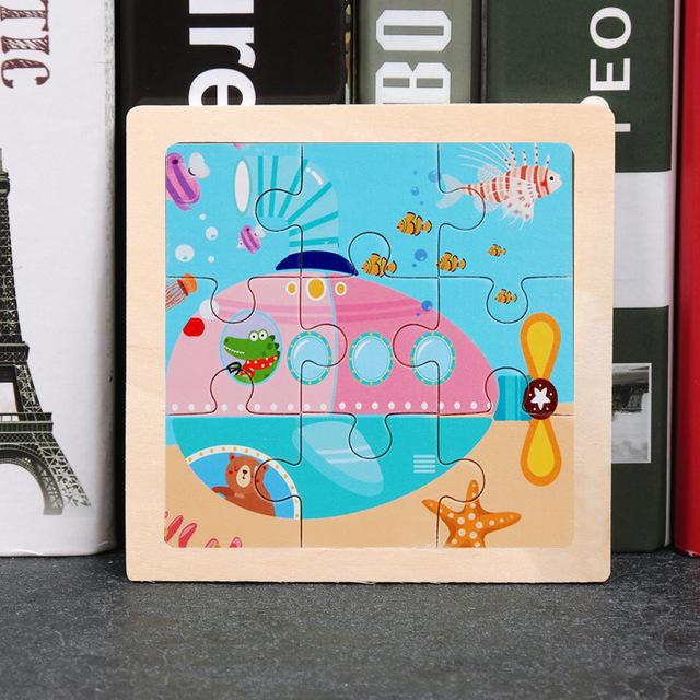 11X11CM Puzzle din lemn pentru copii, desene animate, trafic de animale, tangram, puzzle din lemn, jucării, jucării educative, pentru copii, cadouri