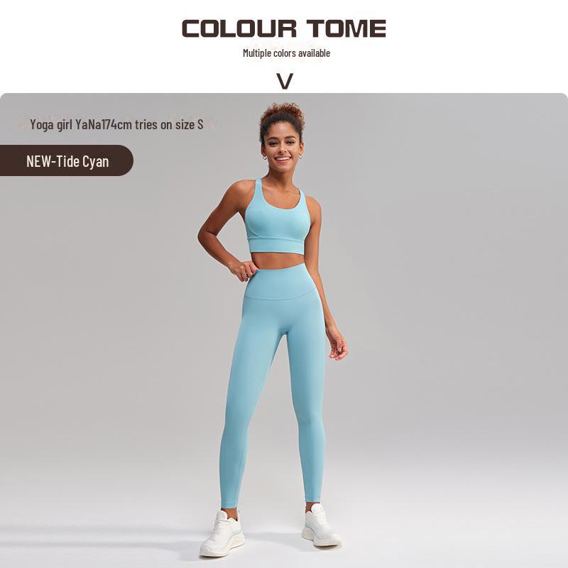 

Европейский американский костюм для йоги с перекрестными спинами: Спортивный бюстгальтер для похудения и фитнес-брюки с карманами No-Line Medium (M)