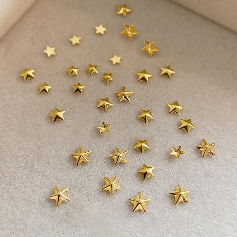 1 Bag Hollow Star Nail Art Charms 3D Metal Five-Pointed-Star Gold Silver Diamond Nail Decoration Luxury Manicure Accessories