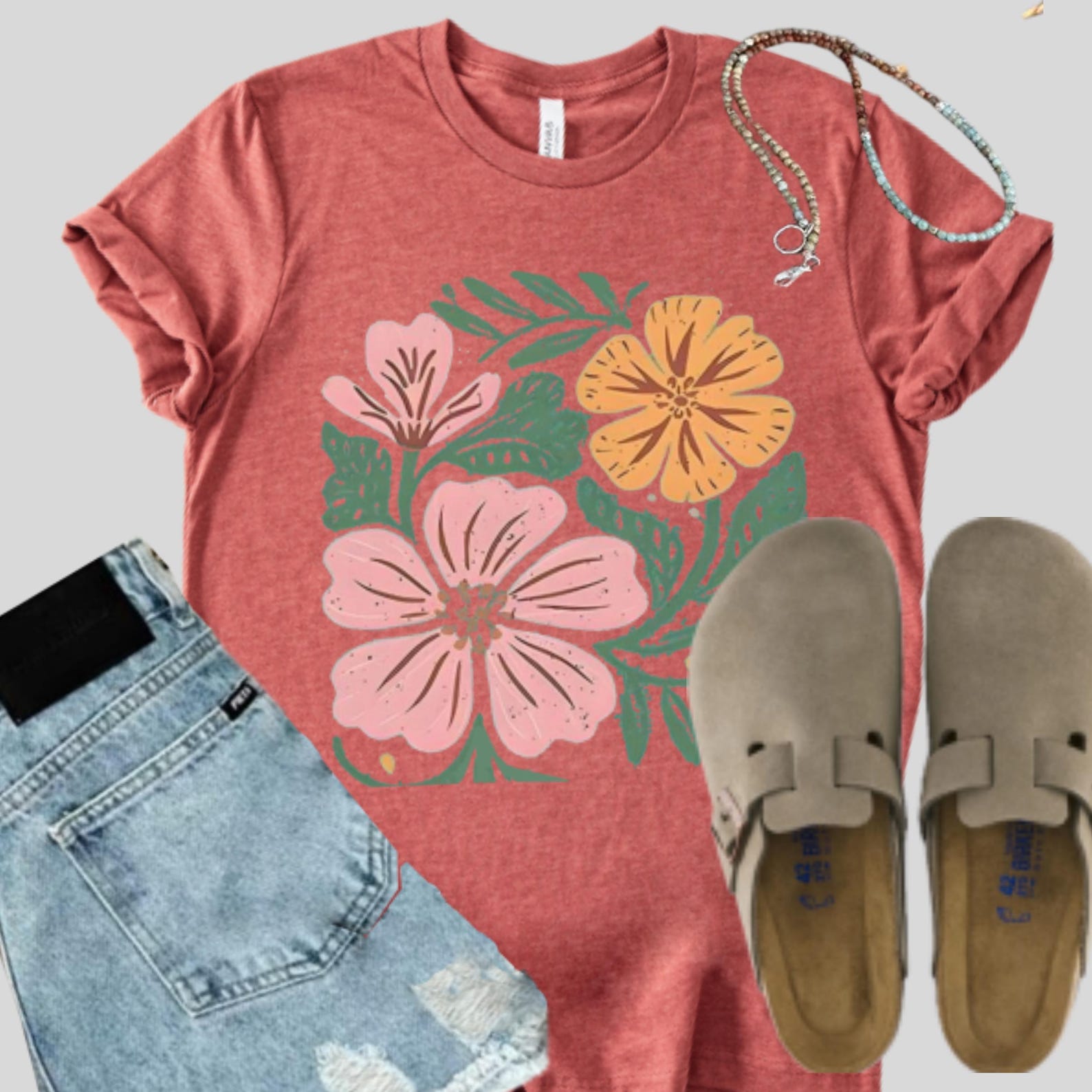 Hawaiian Flora Graphic Tee: Boho Beach Vacation Shirt 4XL