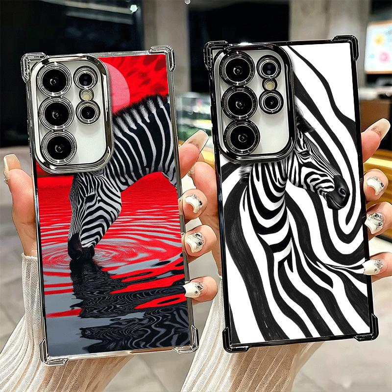 Zebra Stripe Black White Soft Phone Case For Samsung Galaxy S26 Ultra S25 Edge S24 FE S23 Plus S22 S21 + S20 Plating Anti-Fall F