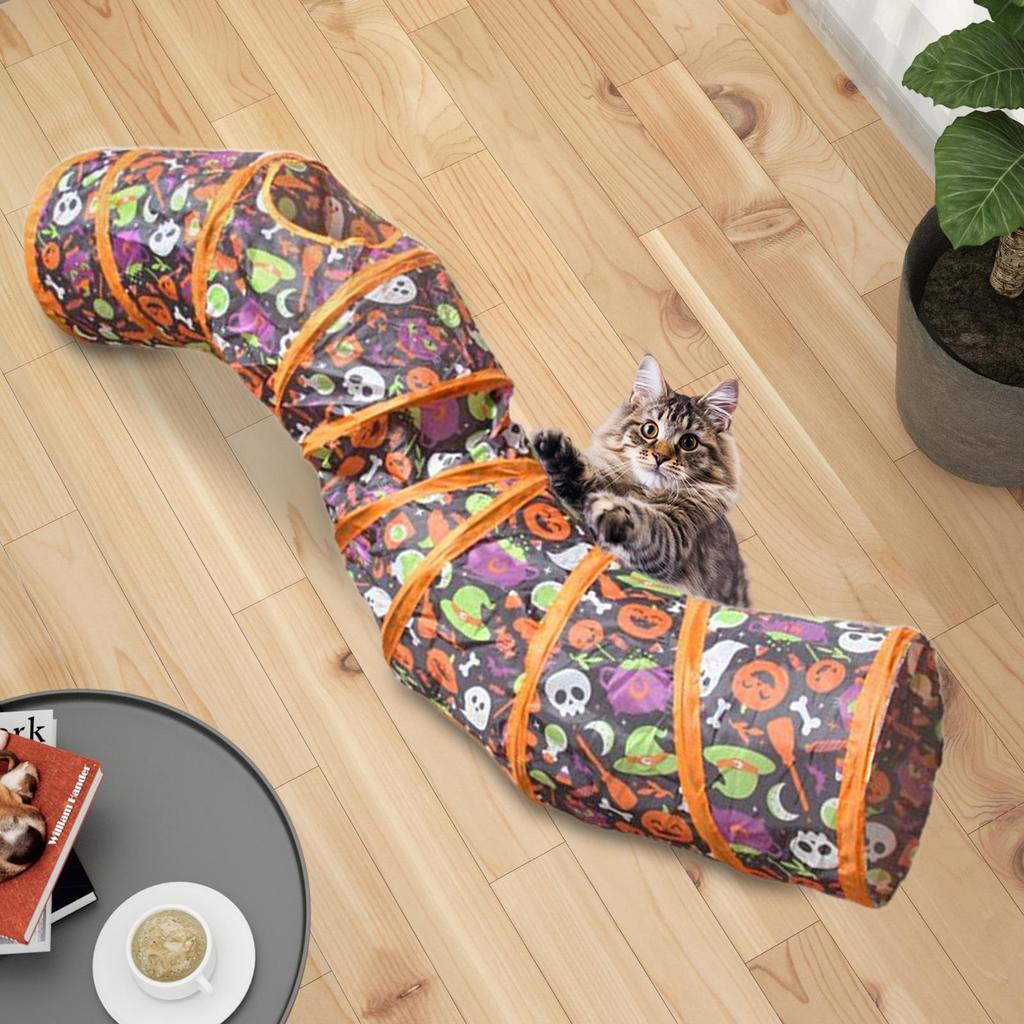 Kattunnel Halloween Kattungeleksak Tunnel Gömställen Vikbar Rolig Tub Tält Interaktiva Husdjursgömställen För Valp Kanin Illrar Hamster