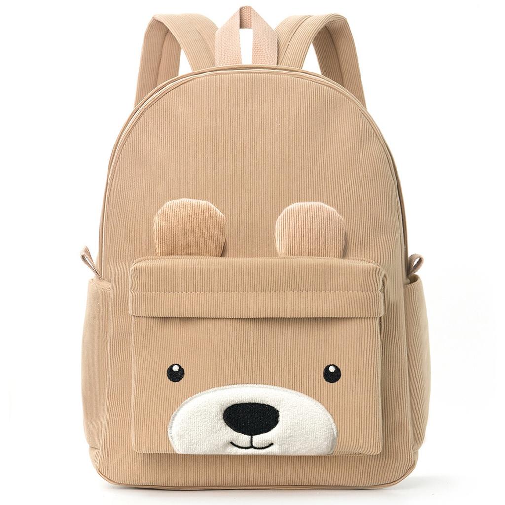 Corduroy Children's Backpack Elementary School Bag Fashi Casual Bear Backpack Large Capacity Backpack