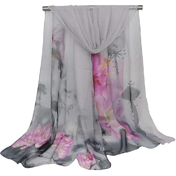 Pokeedioty Scarfs for Women Lightweight Fashion Floral Pattern Sheer Scarfs Shawl Wrap Scarves