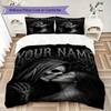 Custom Name Pink Angel Skulls Bedding,Quilt Set Quilt Cover Pillowcase Home Birthday Gift(1 * Duvet Cover + 2 * Pillowcase, Without Core)_lx