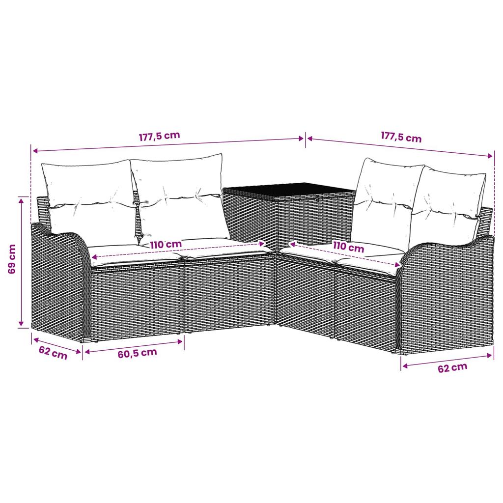 Sofa Set 5 Pieces Beige and Light Grey Poly Rattan and Steel