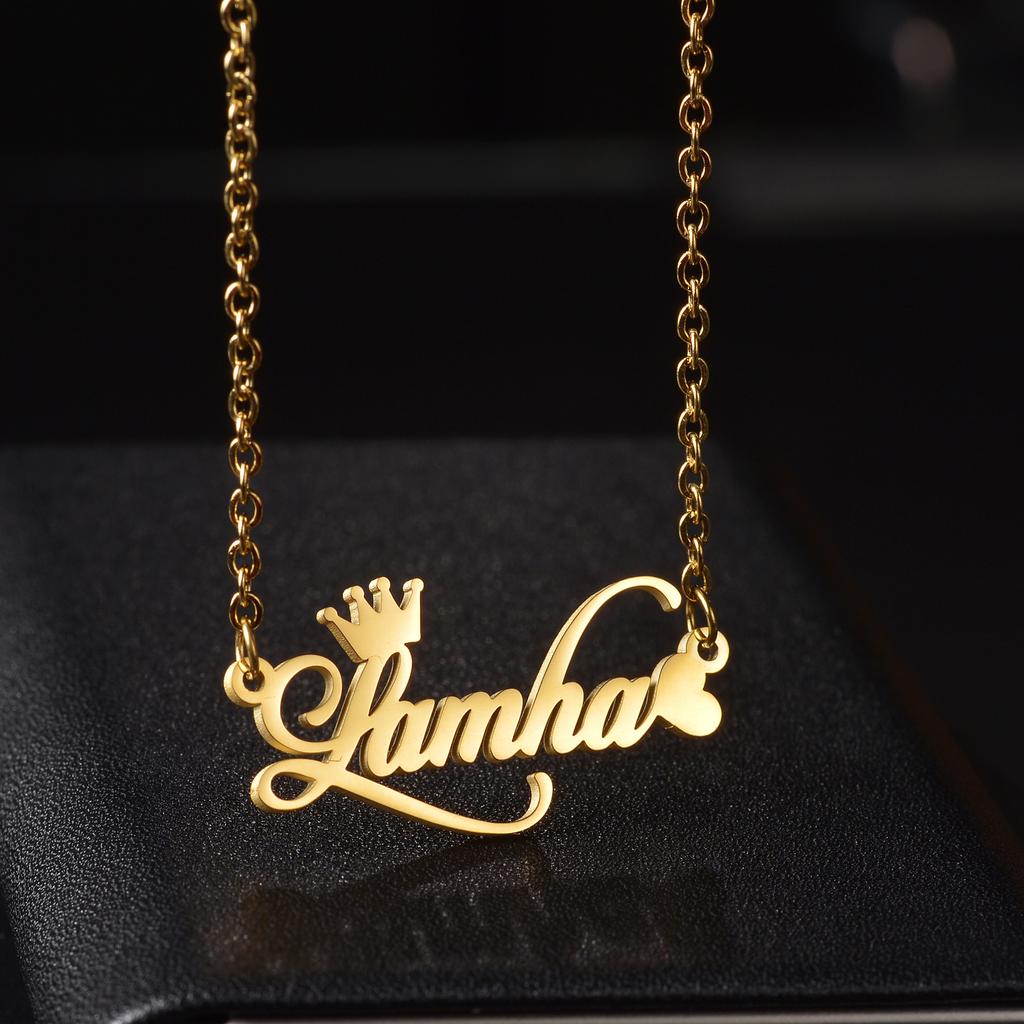 Atoztide Personalized Custom Name Necklace for Women Stainless Steel Crown Heart Pendant Blade Chain Birthday Jewelry Gift