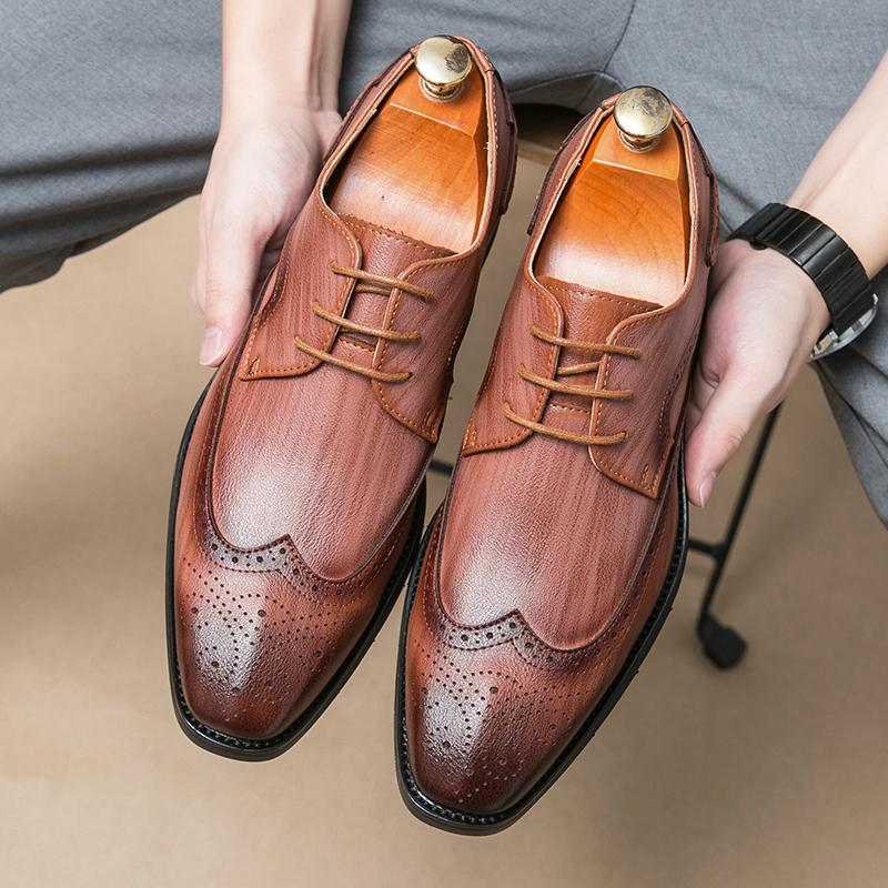 

Fashion 2025 New Men s Leather Oxford Shoes British Style Casual Business Leather Shoes Quality Fashion Party Lace Up Low Top Mens Shoes 38 коричневий