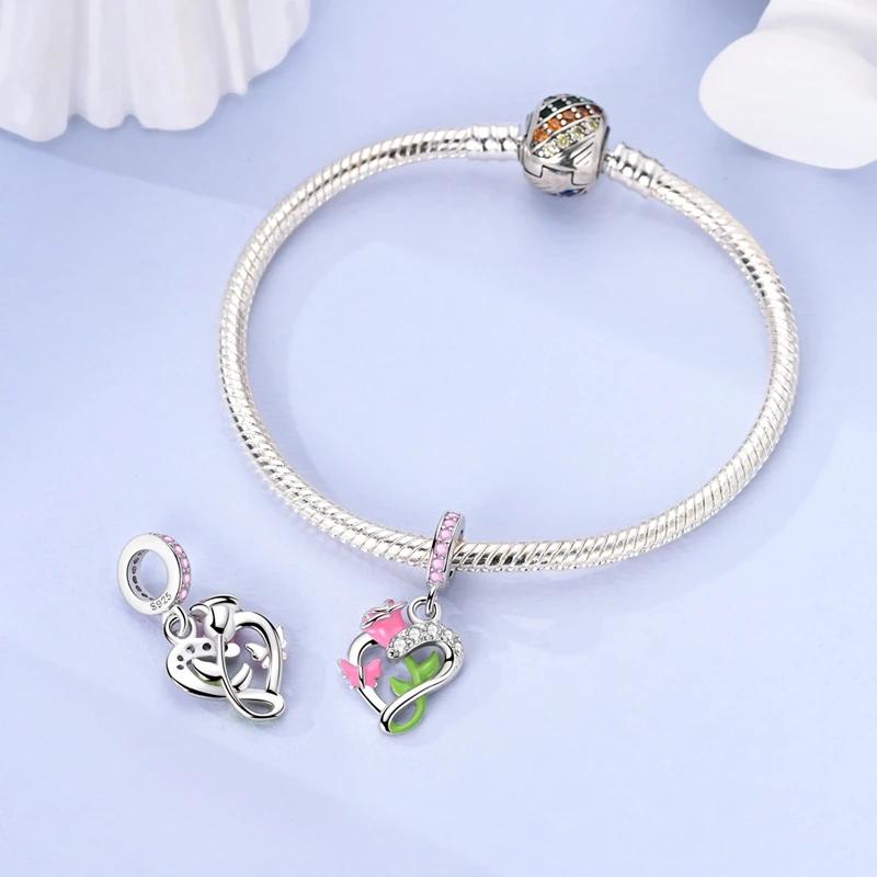 New Copper Blue Blossom Dangle Charm Rose Heart Flower Butterfly Bird Bead For Necklace Diy Bracelet Fine Jewellery