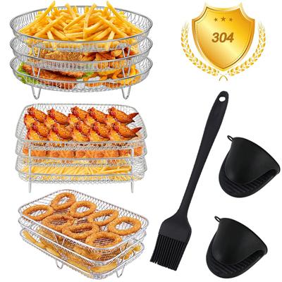 Griglia per friggitrice ad aria a 3 strati, impilabile, in acciaio inox 304, per forno, grill, vaporiera, utensili da cucina, utensili da cucina