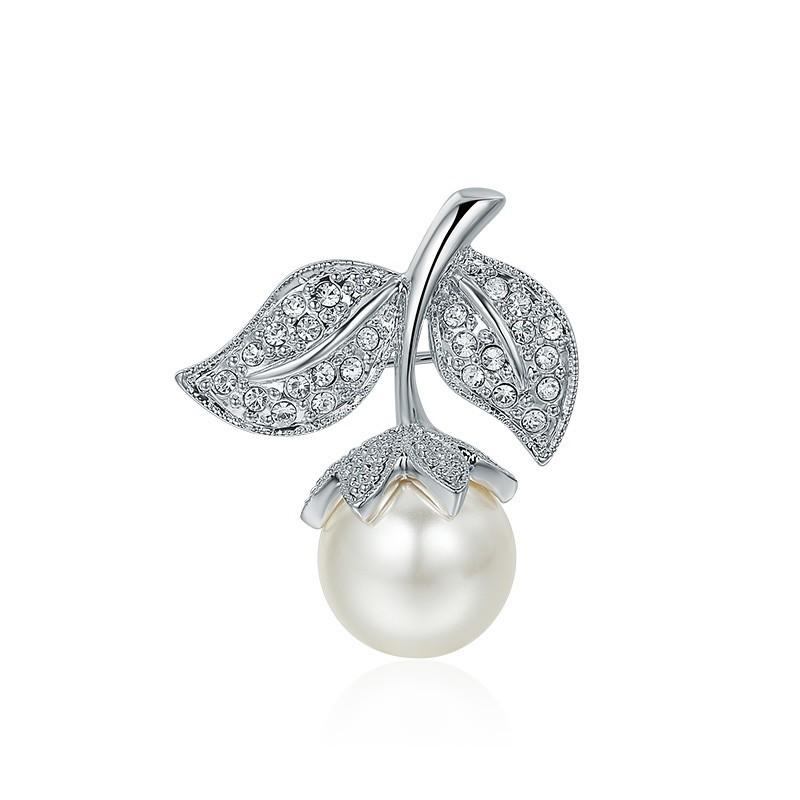 Vintage Leaf Imitation Pearl Brooch Women Elegant Plant Pin Corsage Jewelry Gift