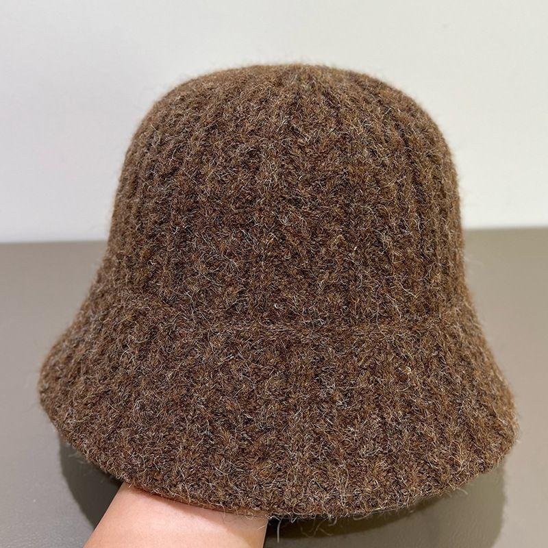 Retro Jednobarevný Klobouk Bucket Dámský Plyšový Pletený Klobouk Bucket Zimní Termální Klobouk Basin Dámský