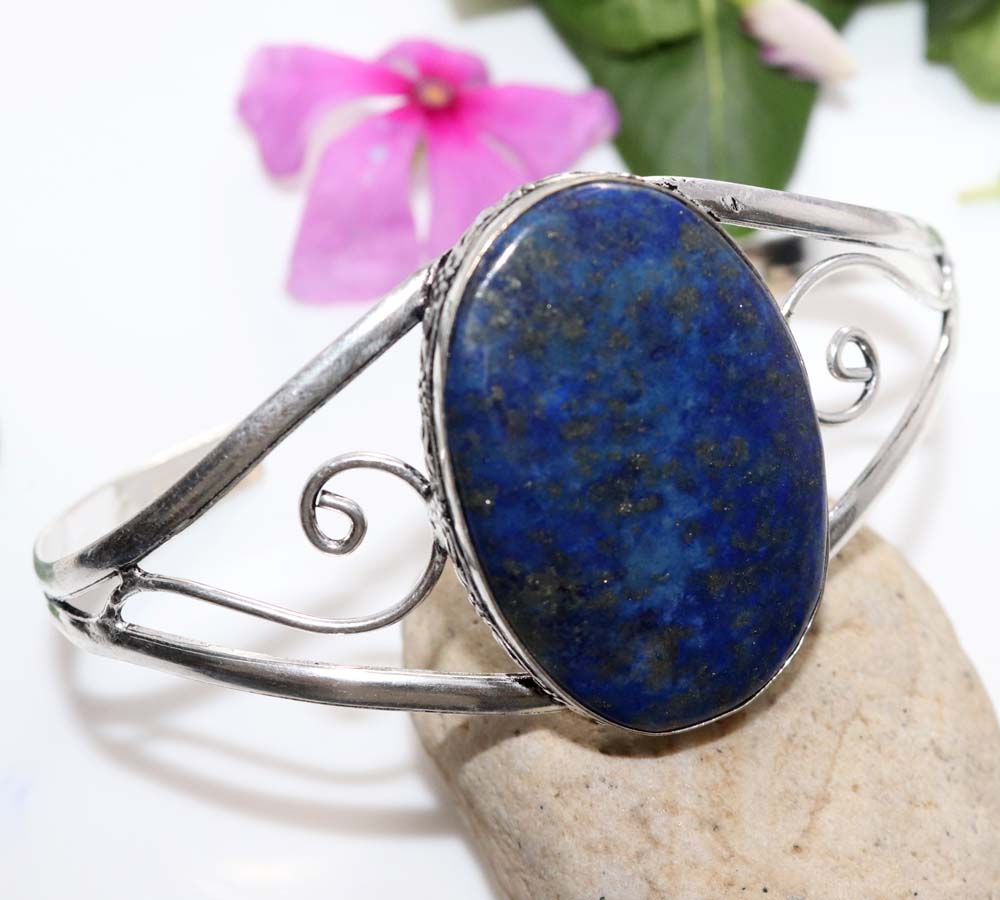 Huge Lapis Lazuli 925 Silver Plated Bangle 6.5" Amazing Gift Most Beautiful B9q27