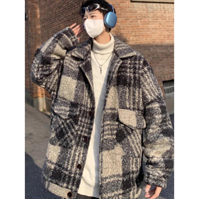 Men's Retro Lambswool Plaid Jacket - Stylish, Warm & Trendy Winter Coat