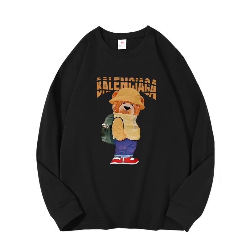 Yellow Hat Bear Autumn Clothing Long Sleeved Pure Cotton New Men's and Women's Top, Spring Inner Layer, Basic Shirt, Round Neck Long Sleeved T-shirt