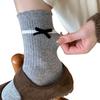 Autumn and Winter Socks: Women's Grey Boneless Socks, Women's Mid-calf Socks, Bow, Black Ear Edge, Pile Socks