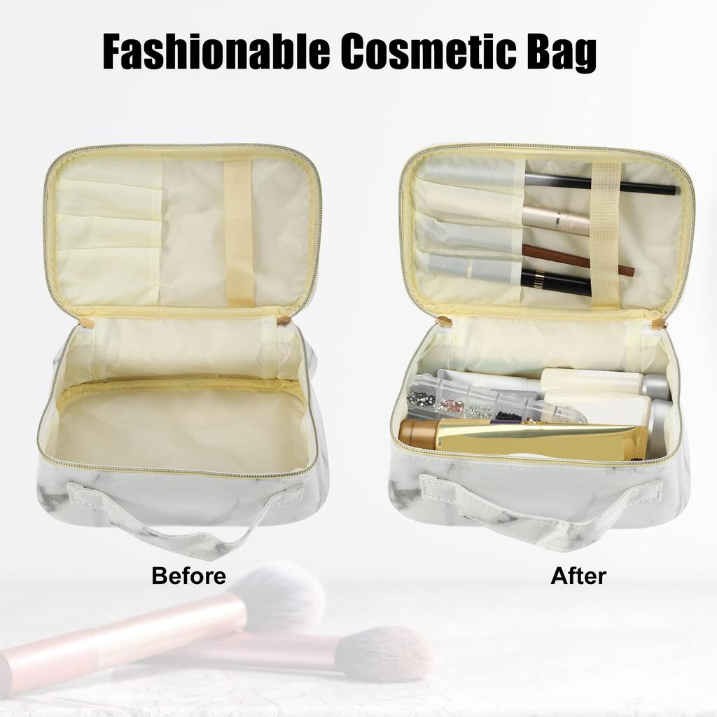 VOCOSTE Makeup Travel Makeup Brush Marble Toiletry Bag for Gray Pouch, Organizer, Women, 21x13x9cm, White,