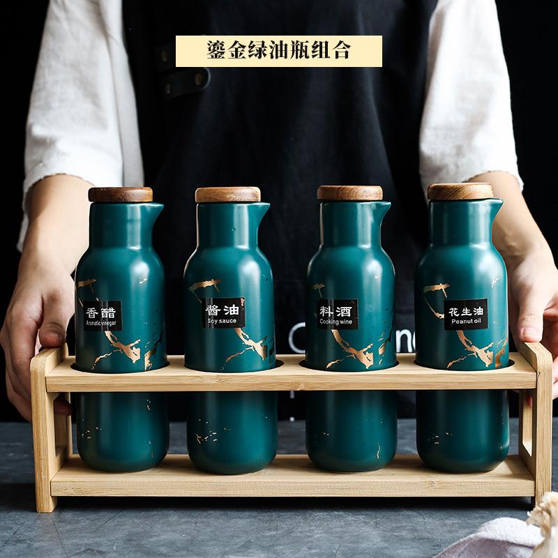Ceramics Marble Pattern Oiler Soy Sauce Vinegar Bottle Restaurant Seasoning Pot Home Kitchen Tools Seasoning Jar Set Combination