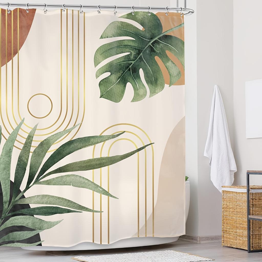 Tropical Geometric Shower Curtain - Anti-Mold, Waterproof Bathroom Decor, Unique Gift, Stylish Design, Modern