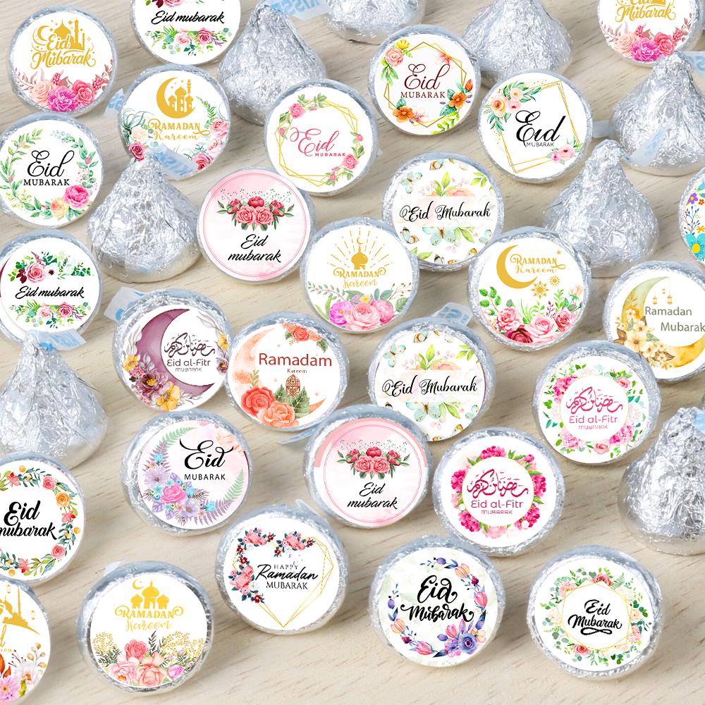 90pcs Ramadan Floral Moon Paper Sticker Eid Mubarak Gift Lable Seal Sticker Islamic Eid Al-fitr Party Celebration Party Supp