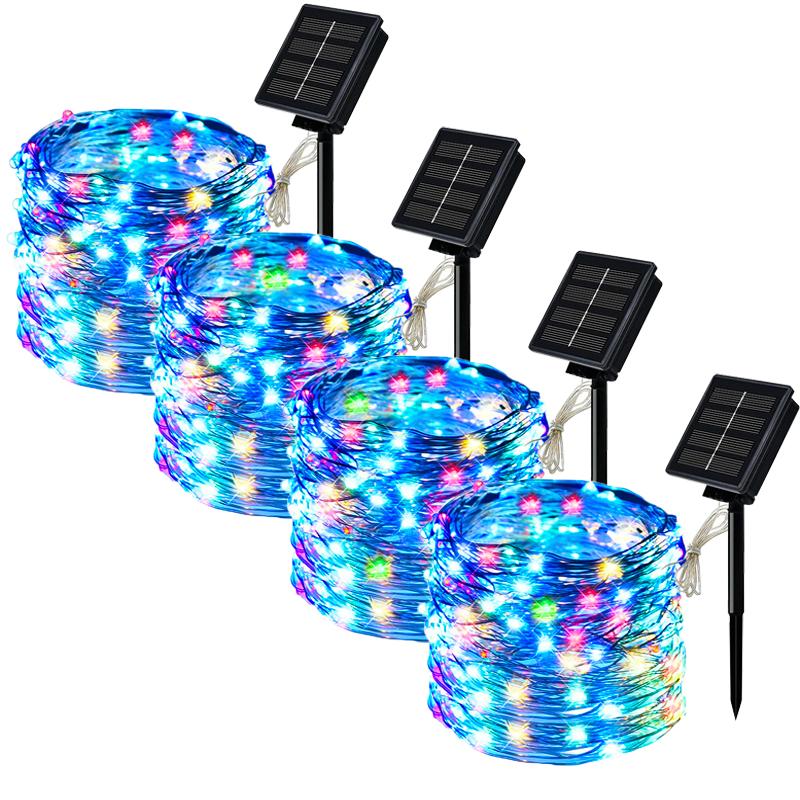 Outdoor Solar String Light LED Fairy Garland Copper Wire Light Garden Yard Party Christmas Decoration Lamp 8 Mode
