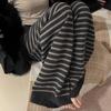 Spring/Summer Striped Woolen Wide-Leg Pants - Women's Casual Slimming Fit In Black/Grey