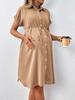 Summer Short-Sleeve Button Casual Maternity Dress with Fashion Belt