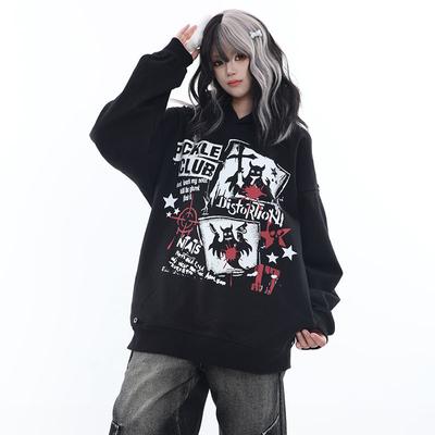 Harajuku Punk Potisk Mikina s kapucí Podzim Zima Nové High Street Spona Oversized Mikiny Dámské Hot Girl Mikina s kapucí Y2K Student