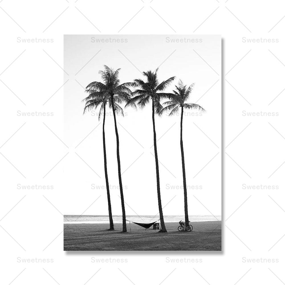 Black White Retro Camera Palms On Beach Wall Art Canvas Painting Nordic Posters And Prints Wall Pictures For Living Room Decor No Frame