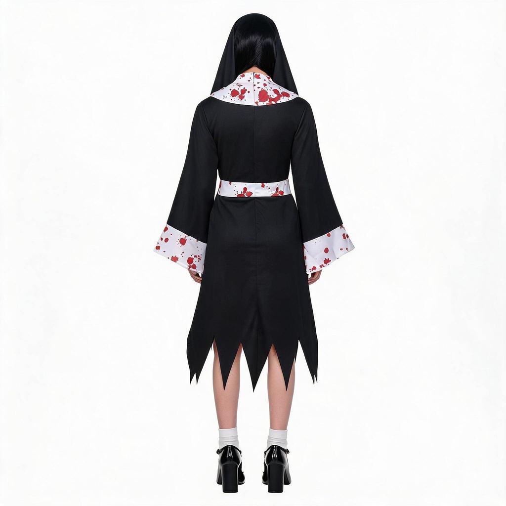 Bloody Zombie Nun Cosplay Dress, Horror Stained Nun Outfit Halloween Stage Wear