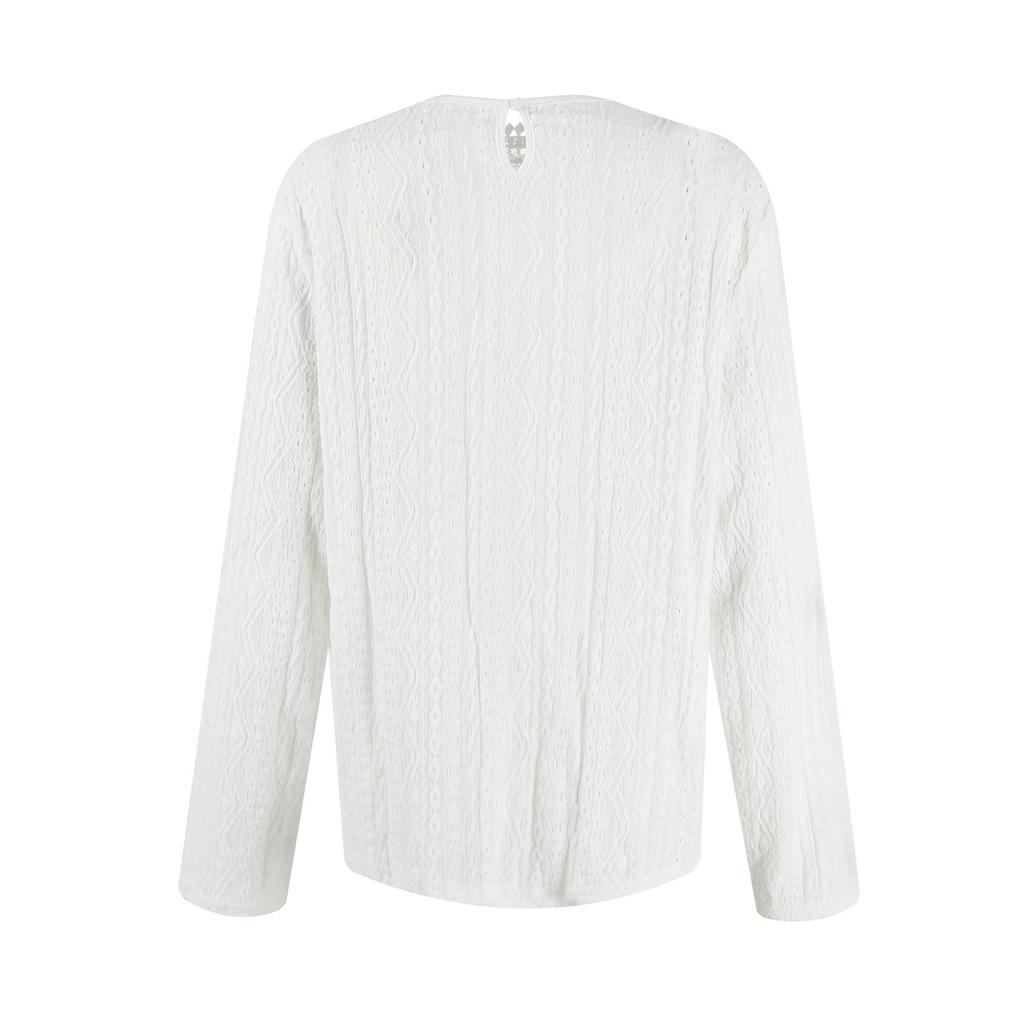 Women's Fashion Solid Color Lace Splicing Casual Hollowed Out Long-sleeved T-shirt