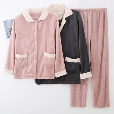 Pareja Espesado Forro Polar Coral Ropa de Casa Otoño Invierno Pijama de Franela para Mujer Ropa de Dormir de Color Sólido para Hombre Ropa de Salón Holgada
