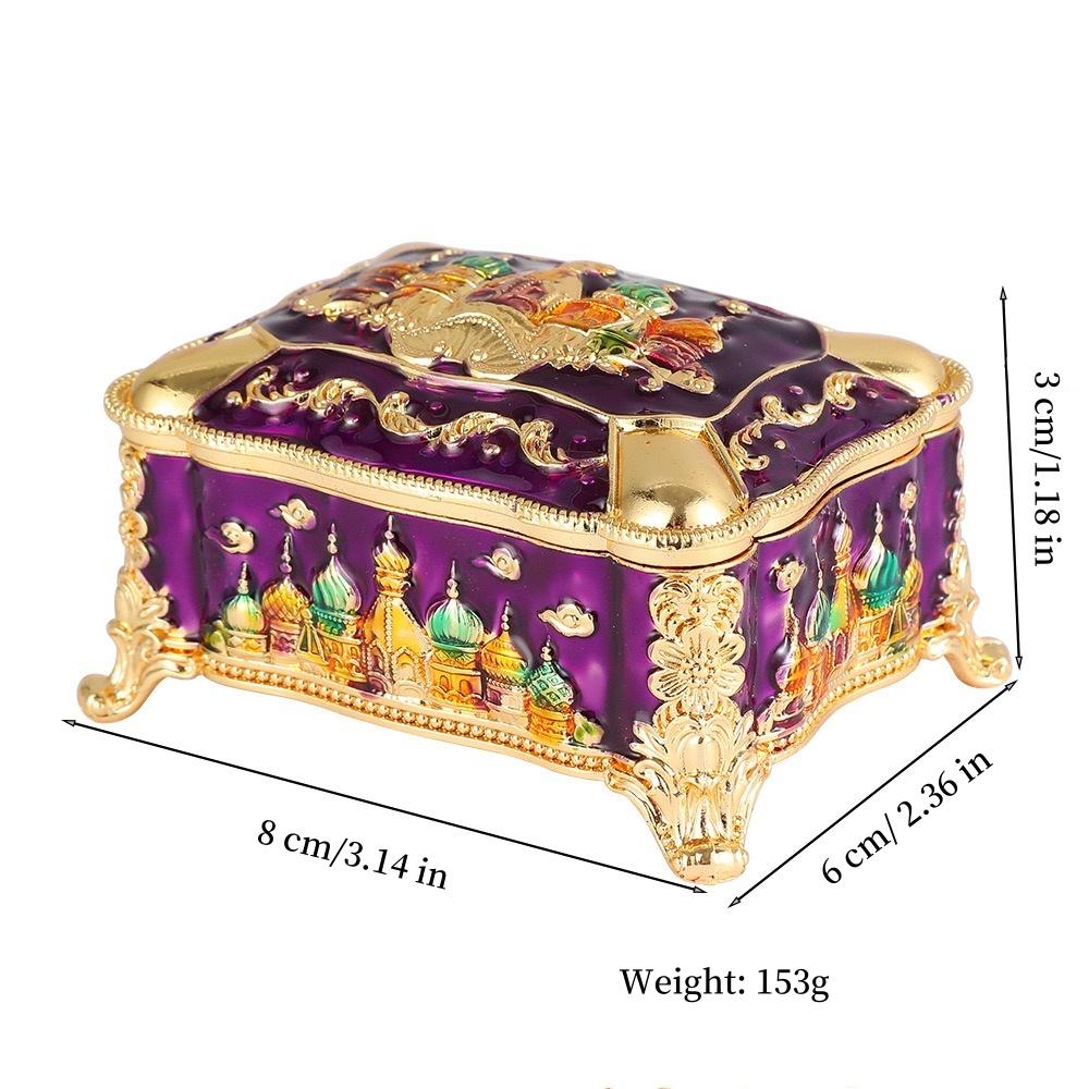 Mini Portable Jewelry Storage Box Bracelet Organizer,Embossed Castle Enamel Alloy Ring Storage Jar Dresser Display Decorative