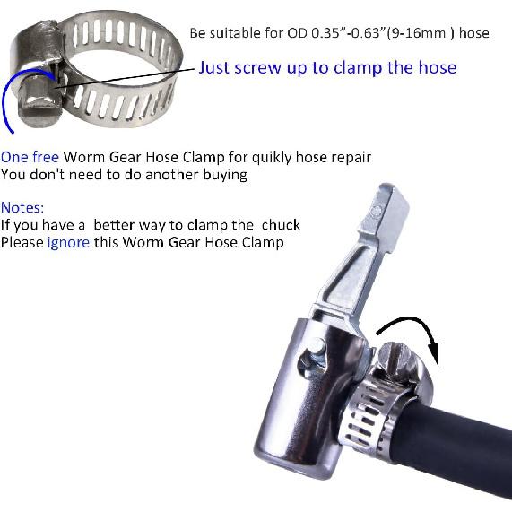 1/4" Lock On All Metal Air Chuck,Mini Air Compressor Portable Tire Inflator Tire Chuck, Hose End with Barb Connector for Hose Repair Inflate